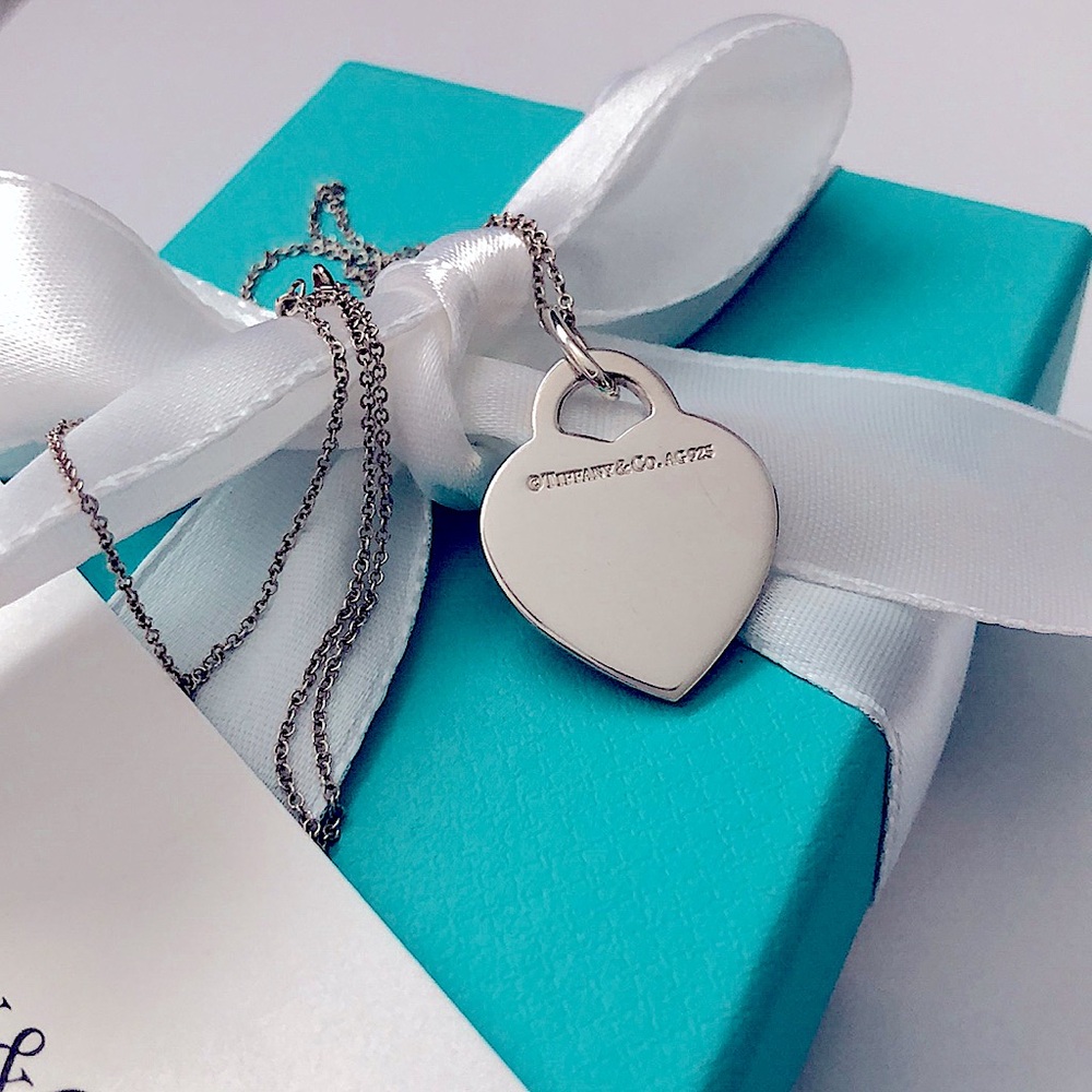 Retired Tiffany & Co. Initial M Heart Pendant Necklace on 17 1/2” Tiffany Chain - Picture 2 of 9